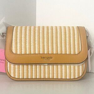 Kate Spade Buddie Stripe Yellow Leather Crossbody Clutch